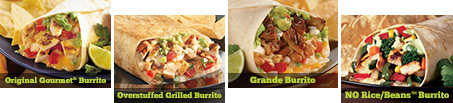 original gourmet burrito. overstuffed grilled burrito. grande burrito. no rice/beans burrito